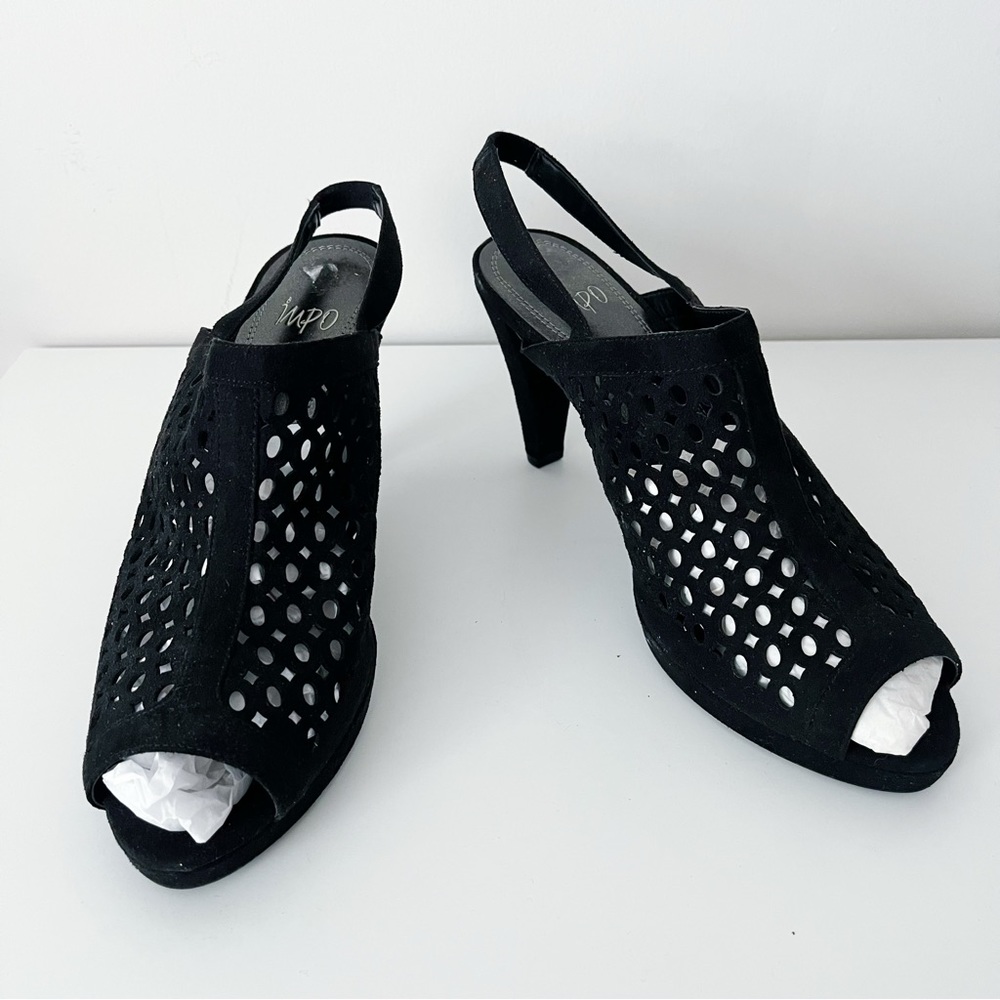 Impo Black Peep Toe Netted Heels